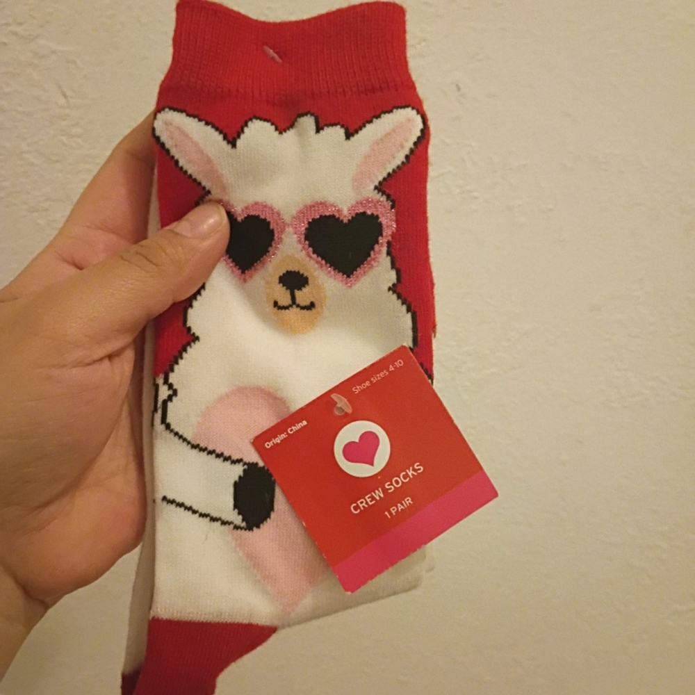 Fun Alpaca Crew Socks with Heart Glasses